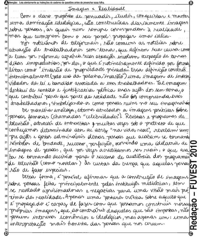 Melhores redações da Fuvest 2010: 'Imagem x Realidade'