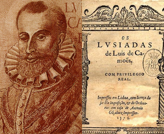 Classicismo (1527 - 1580) - A valorização da cultura greco-latina traz uma nova fase de culto ao racionalismo. O grande nome do período é Camões, autor de poemas líricos e épicos. Na imagem da esquerda há um retrato do escritor, feito por Fernão Gomes. À direita há uma reprodução da capa de "Os Lusíadas", de 1572.