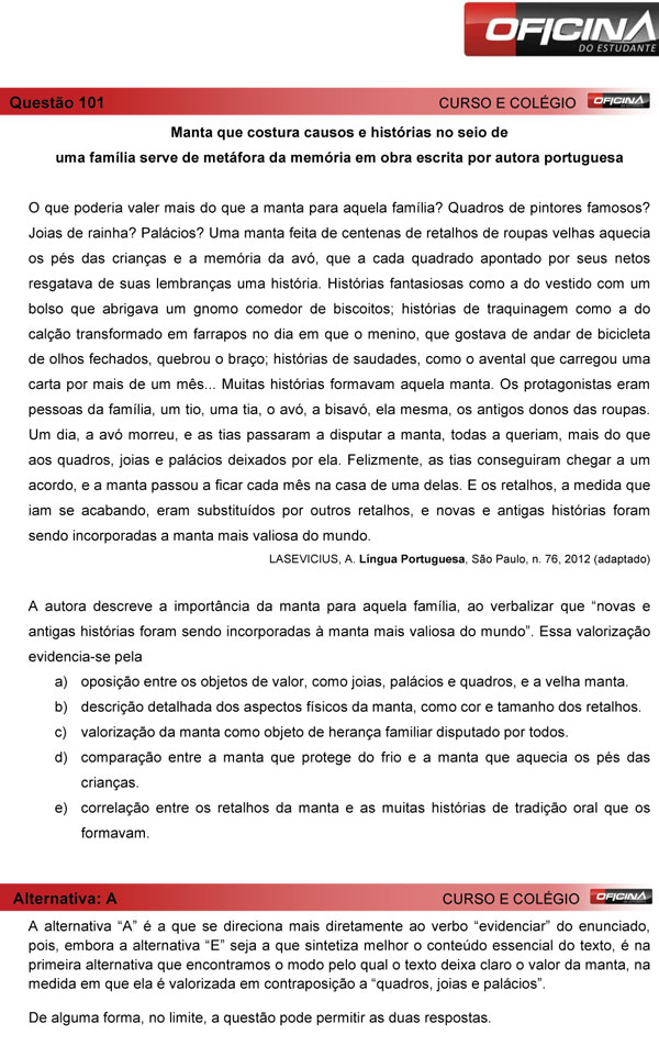 Enem 2013 – Correção da questão 101 – Linguagens e Códigos