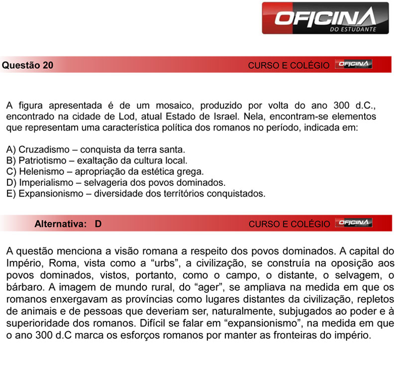 Enem 2012: corre&ccedil;&atilde;o da quest&atilde;o 20