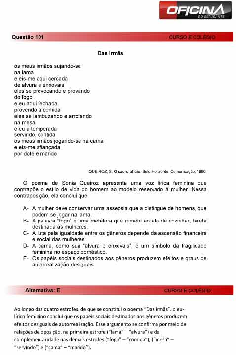 Enem 2012: corre&ccedil;&atilde;o da quest&atilde;o 101