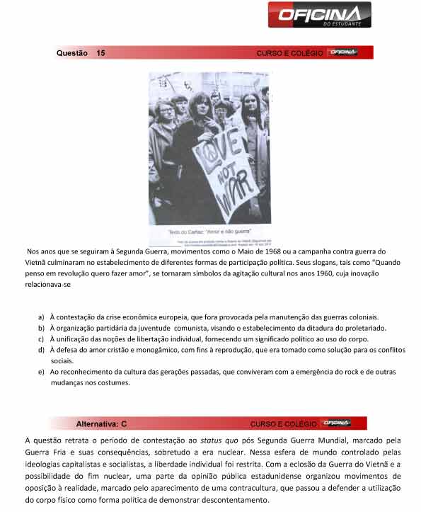Enem 2012: corre&ccedil;&atilde;o da quest&atilde;o 15