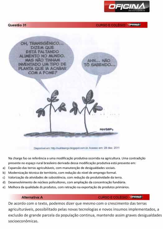 Enem 2012: corre&ccedil;&atilde;o da quest&atilde;o 31