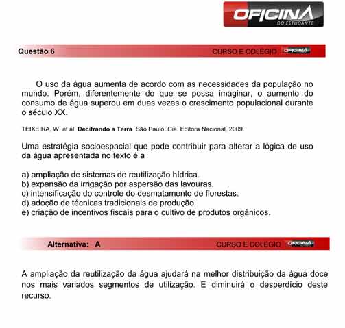 Enem 2012: corre&ccedil;&atilde;o da quest&atilde;o 6