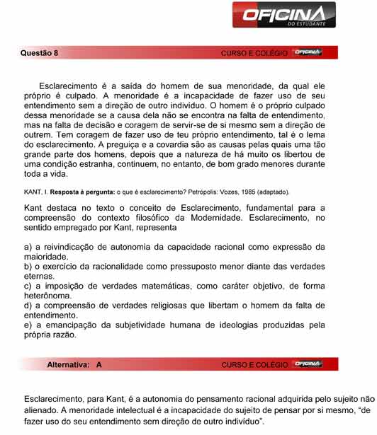 Enem 2012: corre&ccedil;&atilde;o da quest&atilde;o 8
