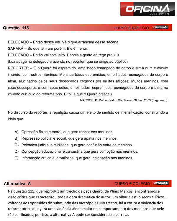 Enem 2013 – Correção da questão 115 – Linguagens e Códigos