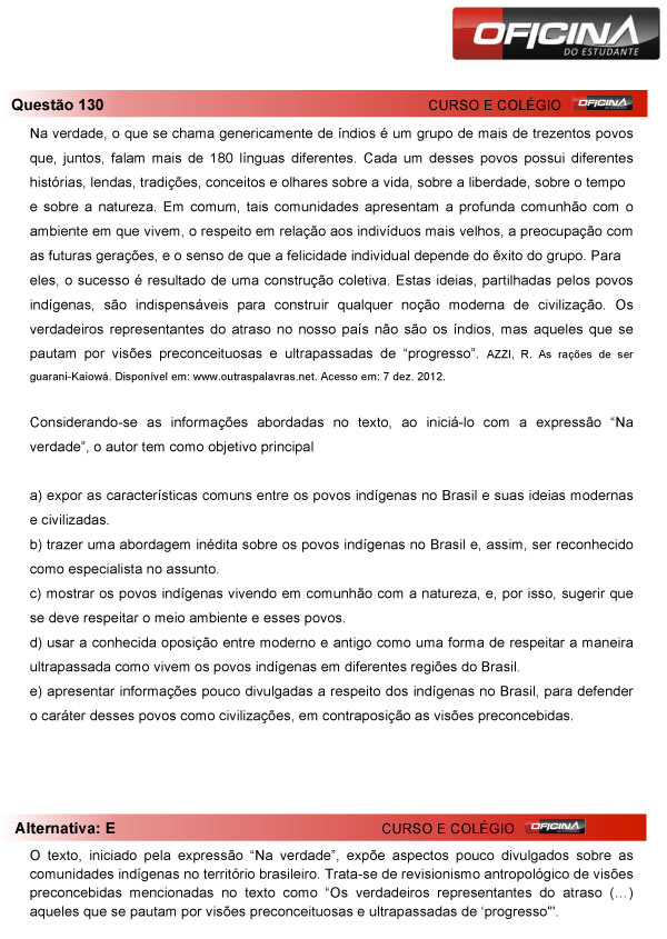 Enem 2013 – Correção da questão 130 – Linguagens e Códigos