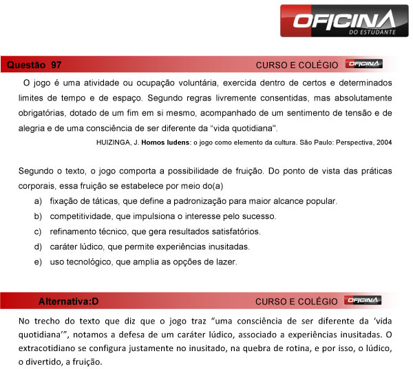 Enem 2013 – Correção da questão 97 – Linguagens e Códigos
