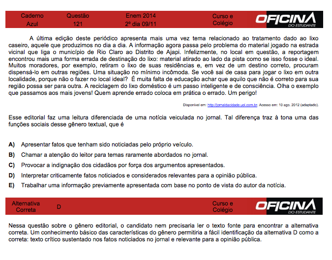 Enem 2014: correção da questão 121