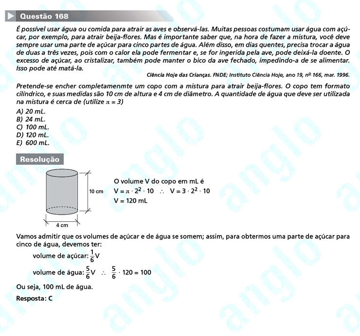 Enem 2011: Quest&atilde;o 168 &ndash; Matem&aacute;tica (prova amarela)