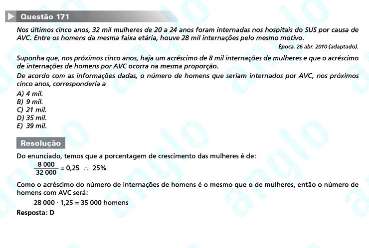Enem 2011: Quest&atilde;o 171 &ndash; Matem&aacute;tica (prova amarela)