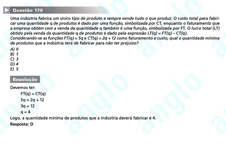 Enem 2011: Quest&atilde;o 179 &ndash; Matem&aacute;tica (prova amarela)
