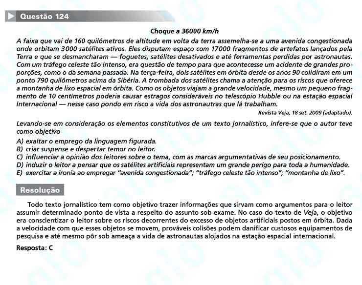 Enem 2010: Questão 124 – Linguagens e Códigos (prova amarela)