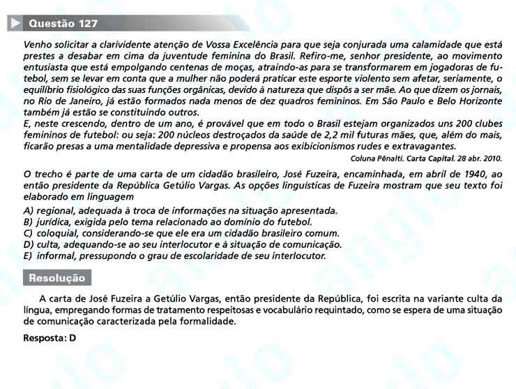 Enem 2010: Questão 127 – Linguagens e Códigos (prova amarela)
