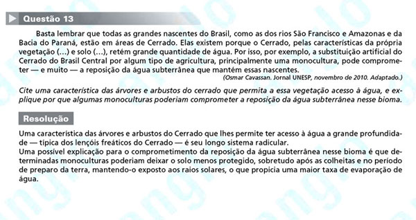 Unesp 2012 – segunda fase: questão 13 – Ciências da Natureza