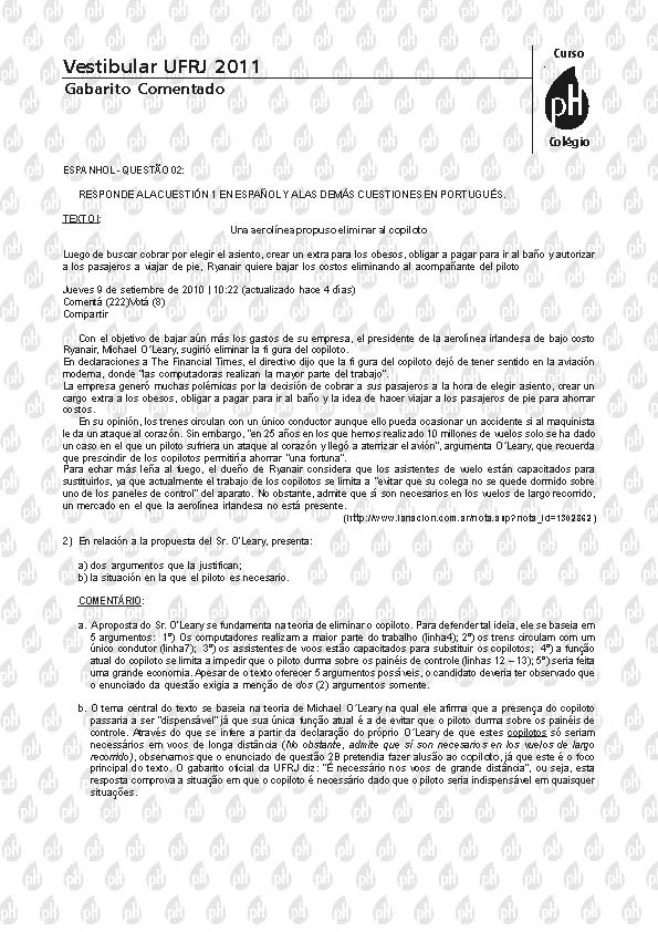 UFRJ 2011: Quest&atilde;o 2 &ndash; Espanhol