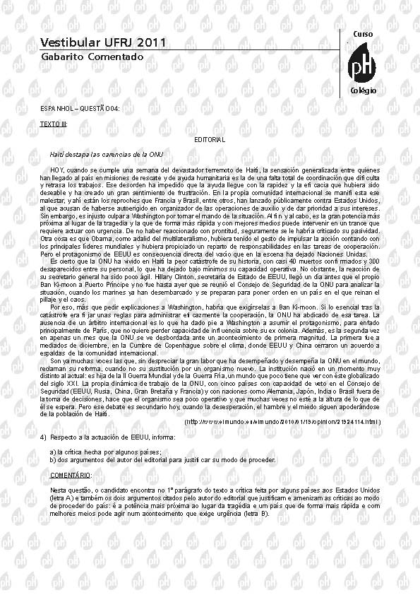 UFRJ 2011: Quest&atilde;o 4 &ndash; Espanhol