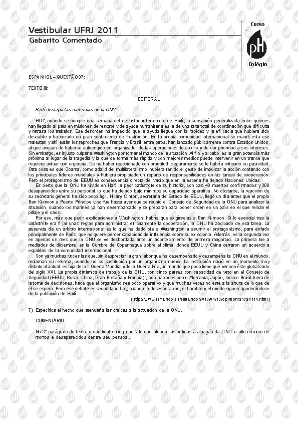 UFRJ 2011: Quest&atilde;o 7 &ndash; Espanhol