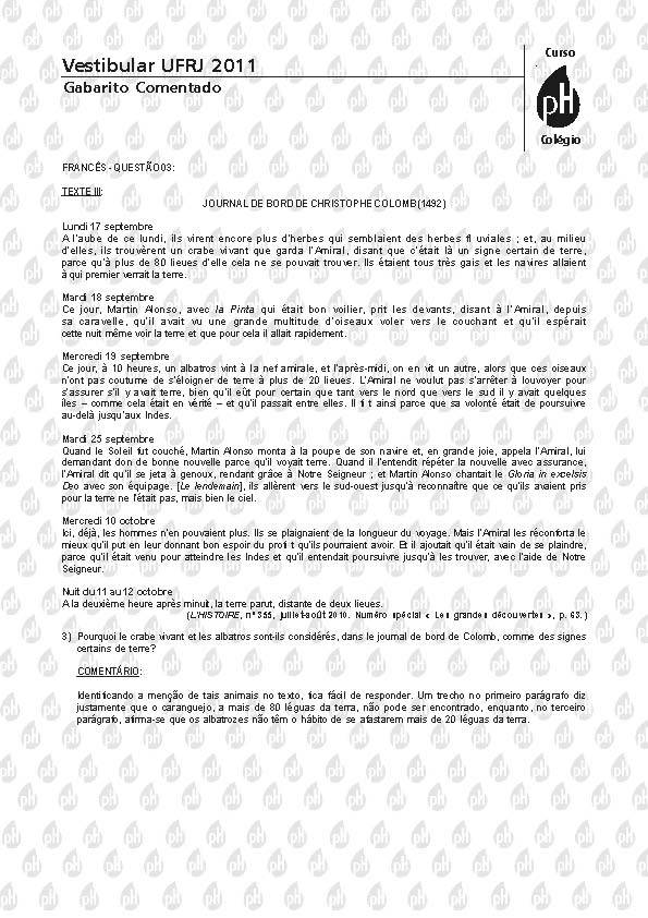 UFRJ 2011: Questão 3 – Francês