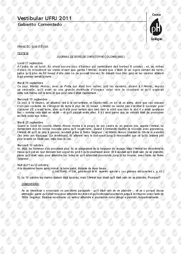 UFRJ 2011: Questão 5 – Francês