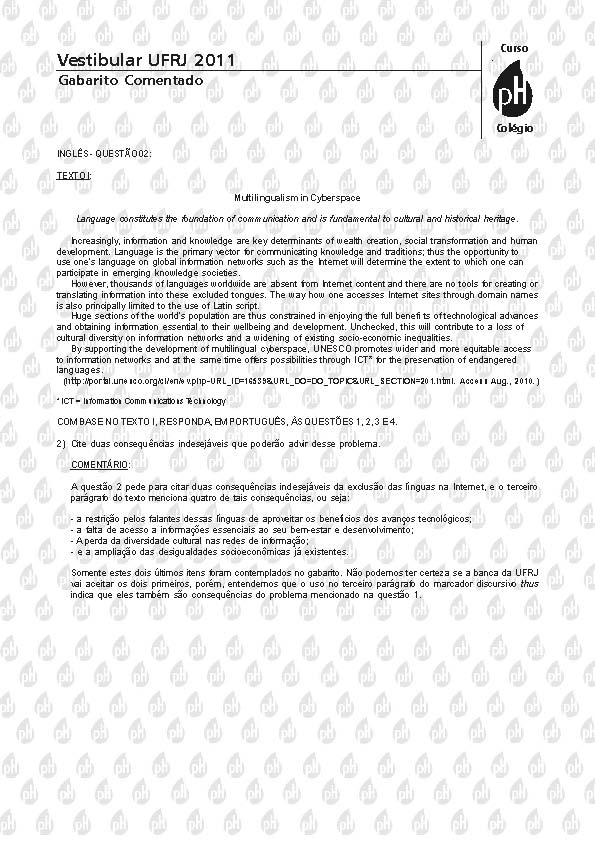UFRJ 2011: Quest&atilde;o 2 &ndash; Ingl&ecirc;s