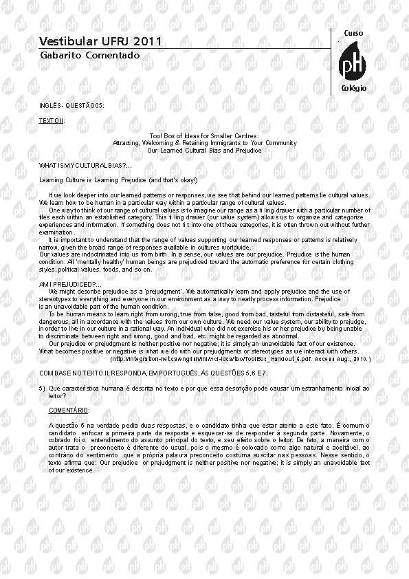 UFRJ 2011: Questão 5 – Inglês