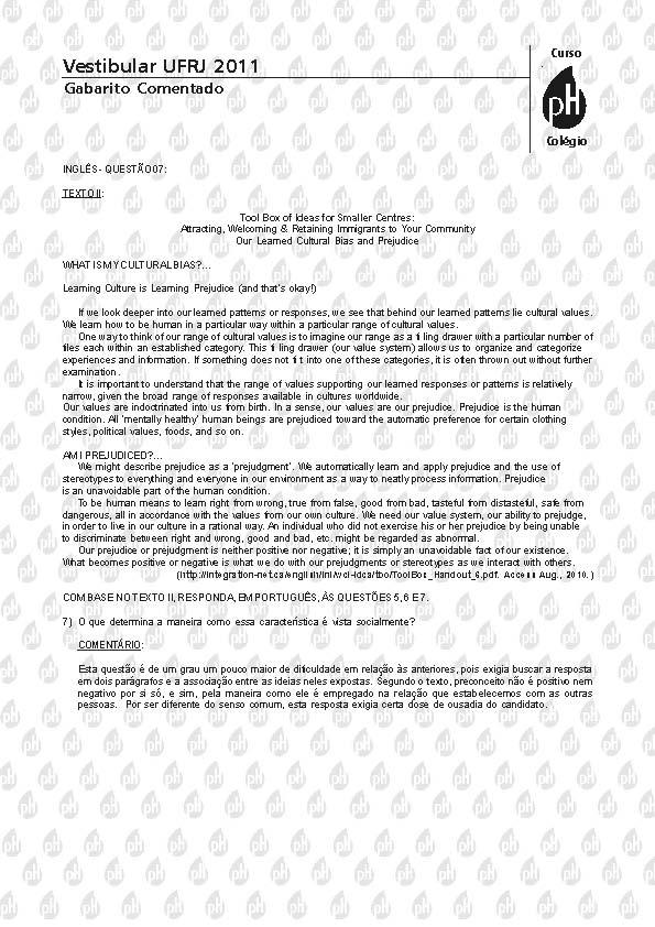 UFRJ 2011: Quest&atilde;o 7 &ndash; Ingl&ecirc;s