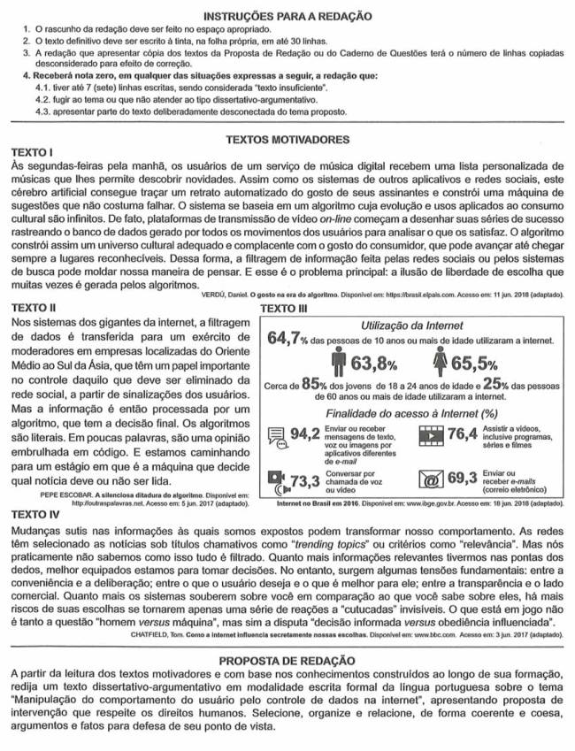 Tema da redação do Enem 2018 é a manipulação de usuários na internet