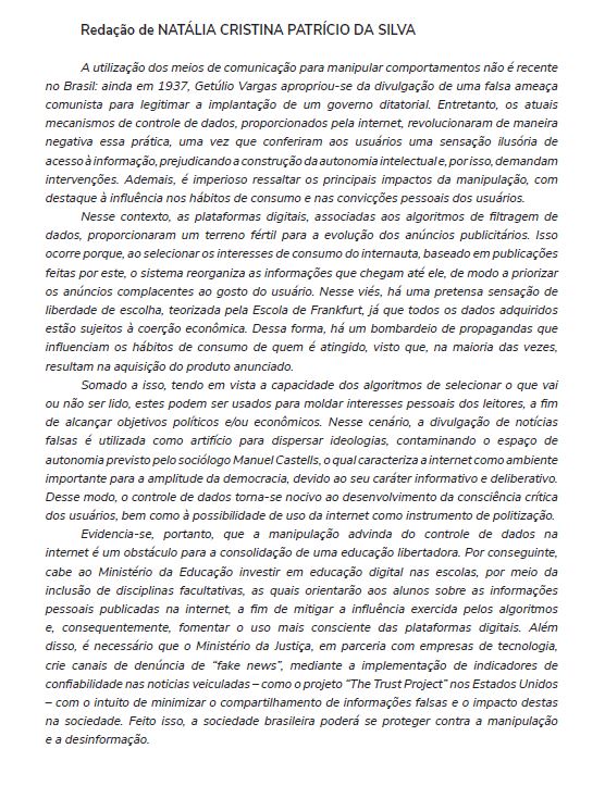 redação natalia Confira redações nota mil do Enem e veja como se inspirar nelas